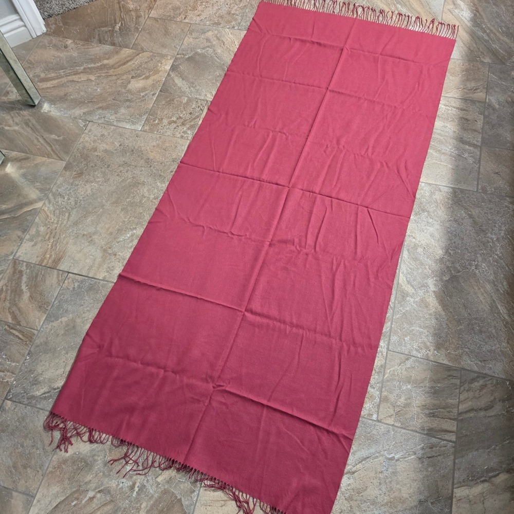 Solid Raspberry Pink Red Fringed Rectangular Scarf Lightweight Wrap Accessory - Picture 5 of 5